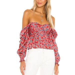 NWT House of Harlow 1960 x Revolve Burna Blouse in red poppy floral